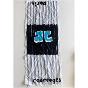 Vintage 70s Courreges Scarf Logo Print Cotton Rectangle 13x32 Mod